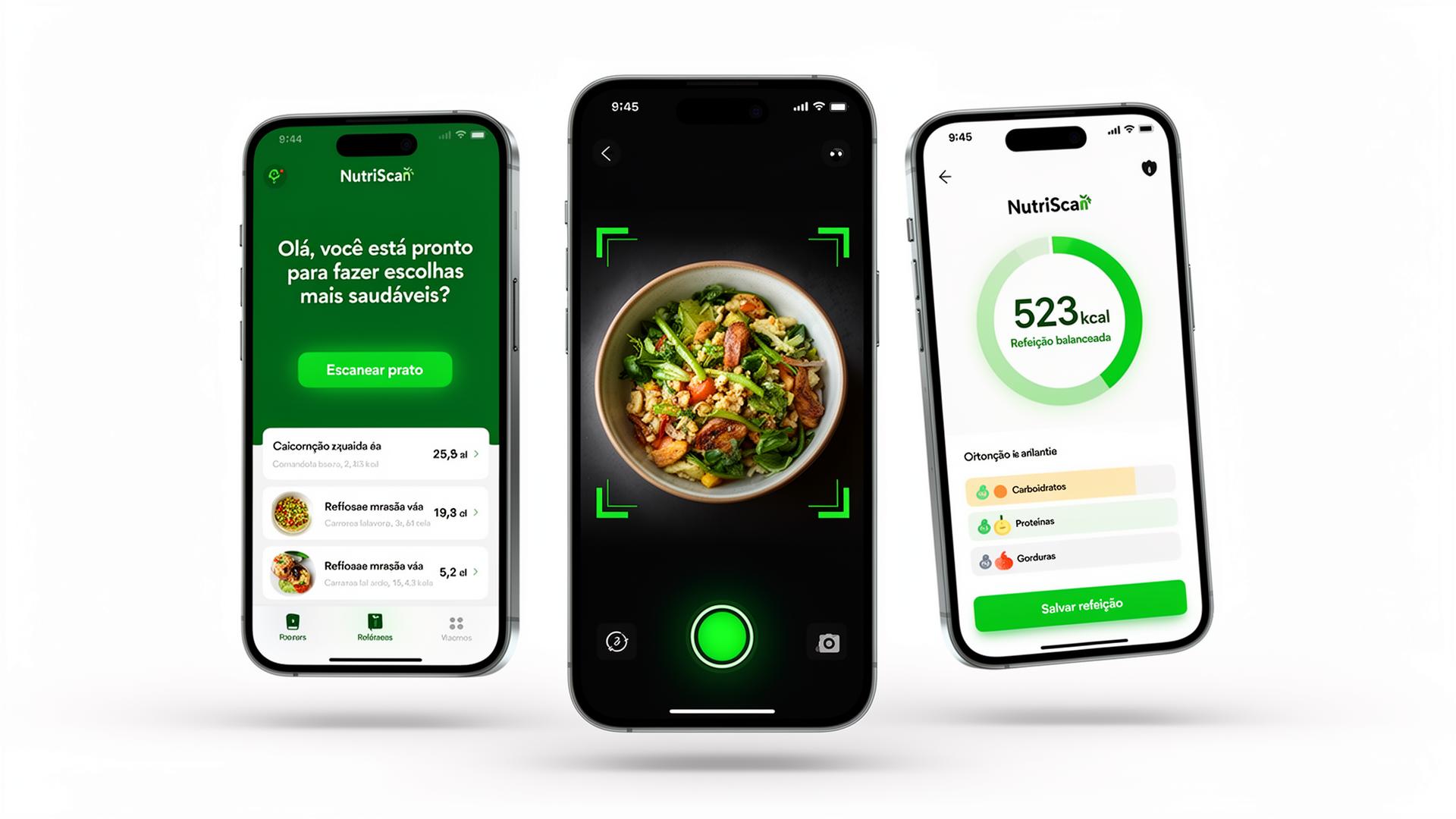 Telas do NutriScan AI no celular